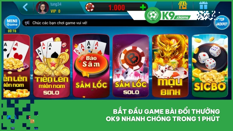 Bắt đầu game bài đổi thưởng ok9 nhanh chóng trong 1 phút